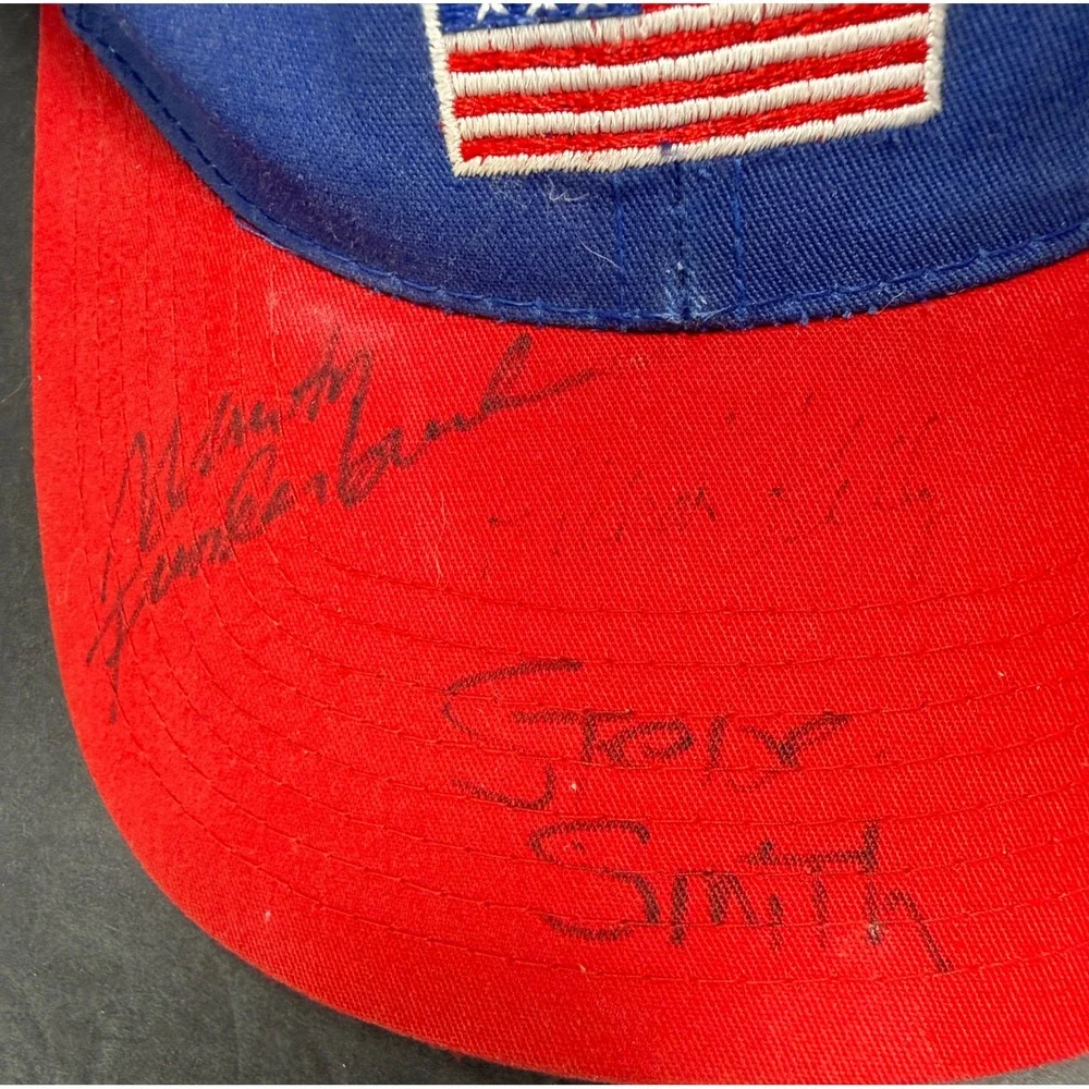ANNCO USA Snapback Hat Mens OSFA Blue Red Vintage Signed Stan Smith Flag Cap